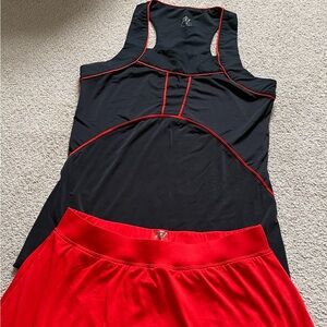 Red and Black Tennis Skirt and Top